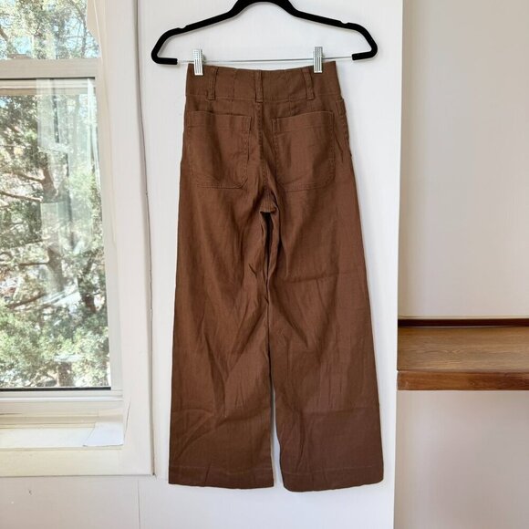 Anthropologie The Colette Linen Cropped Wide Leg Pants Maeve Brown 24 - Picture 7 of 11